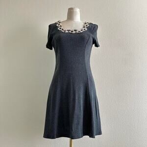 vintage dark gray next era knit floral trim mini dress